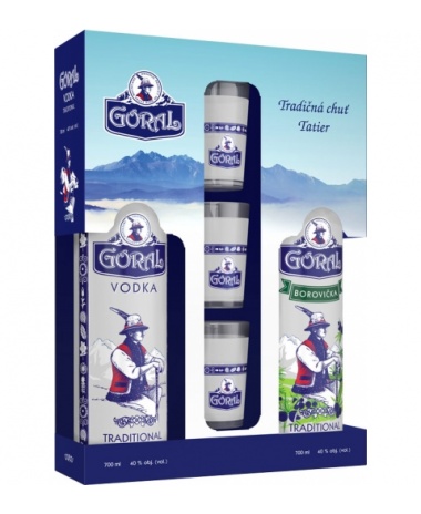 Goral Vodka + Borovička 40%+40% 2x0.7L KOSHER+3 POHARIKY