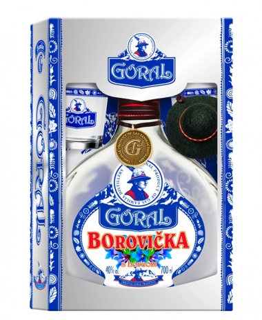 Goral Borovička s horcom 40% 0.7L+2 POHARIKY